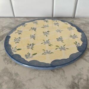 Floral Ceramic Cale Plate with Blue Border